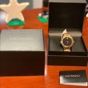 Gold and Black Movado Sapphire Watch